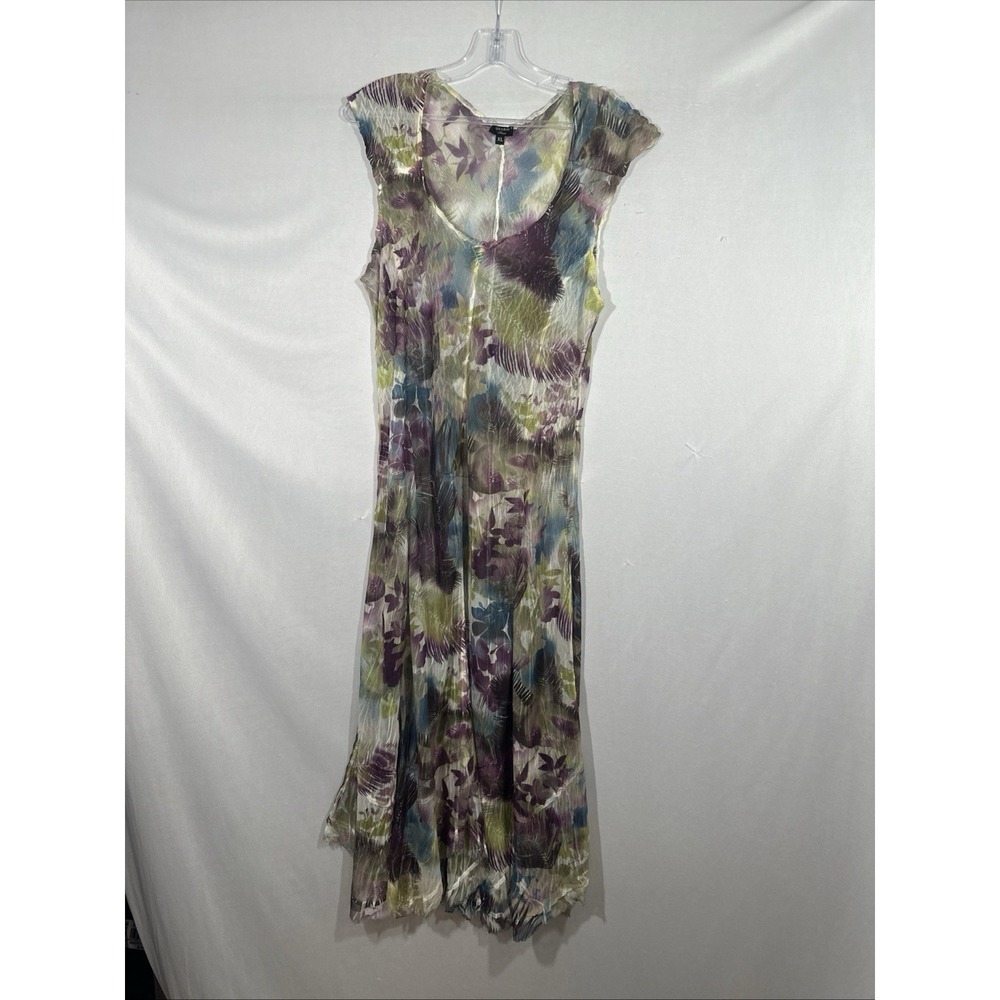 NWD KOMAROV [ XL ] Floral Chiffon Asymmetrical Dress Purple Green Blue‎ U1704